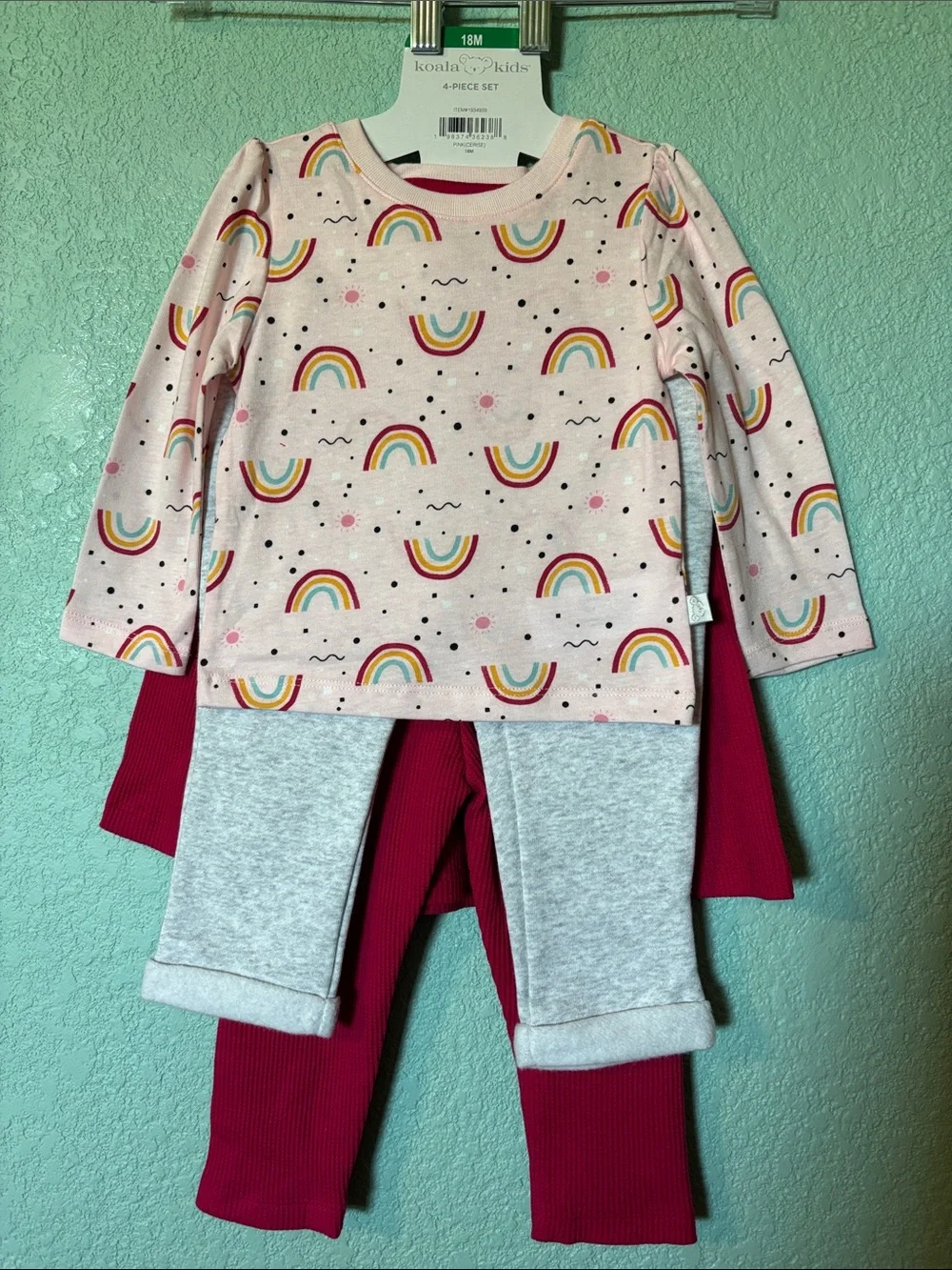 Koala Kids Toddler 4 Piece Set in Deep Pink & Rainbow, 18 mos - NWT